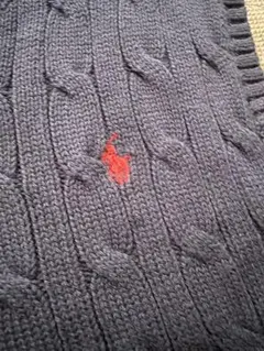 POLO ケーブルニット Vネックベスト ネイビー