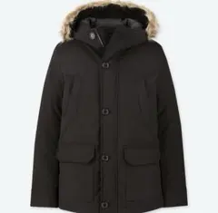 ユニクロ　ノンキルトダウンジャケット 黒 ファー付き