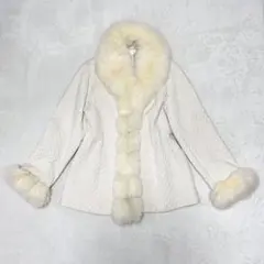 新品 フォックス ラビットファー フリルジャケット 毛皮 11号 