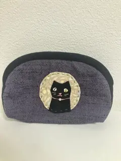 猫刺繍ポーチ 紫色