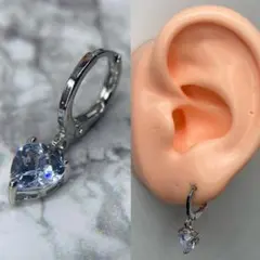 フープ ピアス 18g ハート ドロップ ワンポイント ホワイト シルバー 片耳