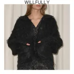 新品　willfully リバーシブルシャギーニットカーディガン　ブラック