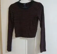 新品　ZARA Trafaluc 黒赤ストライプ クロップド長袖シャツ S