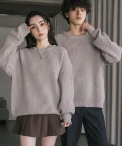 CLELリブ編みオーバーサイズニット グレー