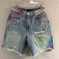 【美品】AMIRI ペイント加工 デニムショートパンツ サイズ30のサムネイル