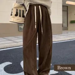 【新品】コーデュロイ ワイドパンツ ブラウン タイダイ風 韓国風　海外 ゆったり