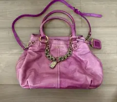 PRADAプラダ レザー 2WAY ハンドバック チェーンチャーム付き ピンク系のサムネイル