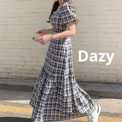 SHEIN Dazy 半袖 ギンガムチェック ロングワンピース