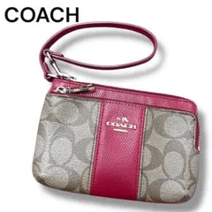 COACH ポーチ リストレット付 ダブルファスナー シグネチャーPVC