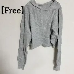 一点限り✨【Free】グレー リブ編み フード有　クロップドパーカー　ショート丈