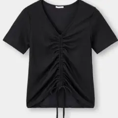 GU ブラック フロントギャザー Tシャツ