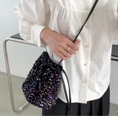 ビーズ装飾の巾着バッグ（多色）