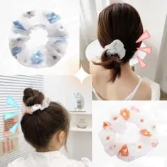 4点セット ヘアゴム 刺繍の花のヘアバンド　可愛い 人気 ボリューム 髪飾り