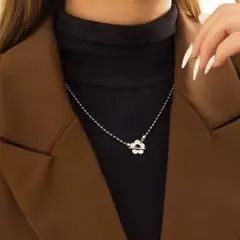SHEIN 花モチーフ　ボールチェーンマンテルネックレス　シルバー