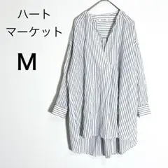 ハートマーケット ストライプブラウス Vネック ゆったり 長袖 綿　Mのサムネイル