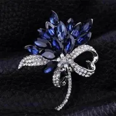 ブローチ　ブルー　リボン　花束　ラインストーン　キラキラ　【1350-680】