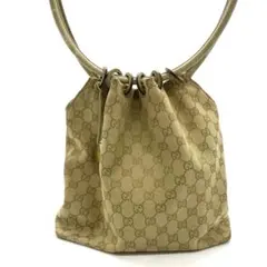 GUCCI グッチ GGキャンバス 巾着 ハンドバッグ ベージュ バケツ