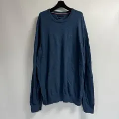 TOMMYHILFIGER ニット　古着　ネイビー　2XL 刺繍ロゴ
