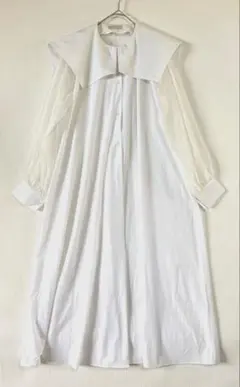 キュメリ　ロングシャツワンピース　シアースリーブ　ホワイト　セーラーカラー　Fのサムネイル
