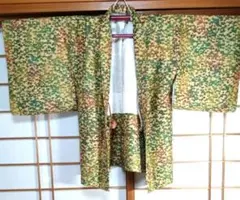 ヴィンテージ 緑色系　　 絹製羽織　昭和レトロ　　裄63cm
