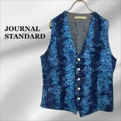 『ジャーナルスタンダード』ベスト ジレ【M】ブルー系 花柄 ボタン 麻混