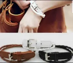 ホワイト 編み込みバングル ブレスレット