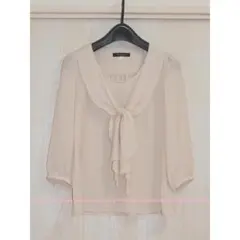 MICHEL KLEIN ミッシェルクラン リボン付き 六分袖 ブラウス/38