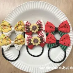 【재판매】핸드메이드 키즈 리본 헤어 엘라스틱 세트*레드 체크 x 브레이디드 해바라기*