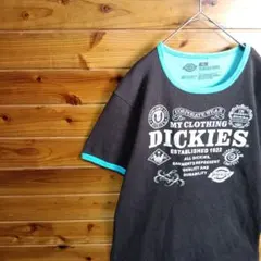 Dickies　ディッキーズ　リンガーTシャツ　半袖Tシャツ　英字　茶色　XL