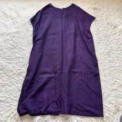 美品✨サマンサモスモス　リネン100%後ろ編み上げロングワンピース　ゆったり　紫