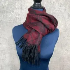 マフラー レッド 無地 毛100％日本製 冬 チェック