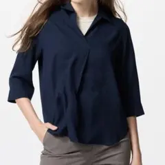 UNIQLO スキッパーシャツ ブラウス シャツ XL 紺 469419