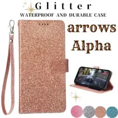 arrows Alpha グリッター ラメ ストラップ 手帳型 ケース アローズ