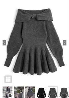 リボンオフショルダーニットワンピース[mb1605]