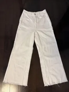 SHEIN ホワイト ワイドデニムパンツ カットオフのサムネイル