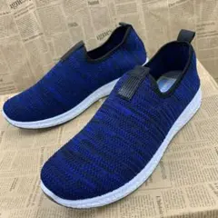 新品★メンズ★26.5cm★軽量 厚底 メッシュスリッポン 青 1223