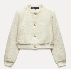 ZARA テクスチャーボンバージャケット　ホワイト