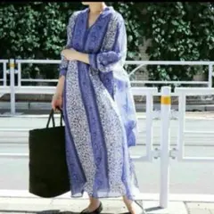 ジャーナルスタンダード　ヴィンテージライクフラワーワンピース　紫 フリー　七分袖