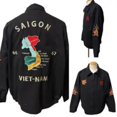 復刻ベトジャン スーベニアジャケット 60s70s 虎と福の刺繍　黒2XL ベトジャン】 復刻スーベニアジャケット虎と福の刺繍 60's 70's 黒 M