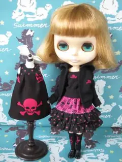ブライス＊黒×ピンクドクロ柄のセット