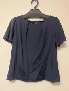 ナチュラルビューティー 袖シフォンタックカットソーブラウス ネイビー 36
