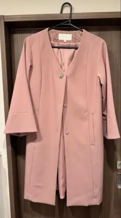 プロポーションボディドレッシング ノーカラーコート ビジュー ピンク