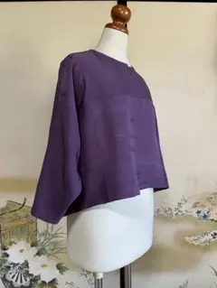 着物リメイク(絹)紫 パープル 織り柄 長袖 トップス