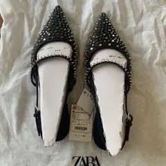 ZARA スタッズ付きポインテッドトゥサンダル 37