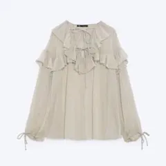 ZARA フリルトリム付きセミシースルーブラウス 美品