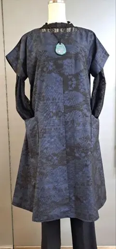 大島紬AラインチュニックM