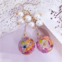 花畑のガラスドームピアス イヤリング