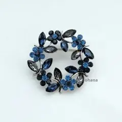 新品【F2】ブルー系リースブローチ　北欧風　アンティーク調　入園式　入学式