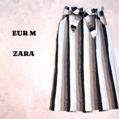 ザラ　ストライブ柄　巻きスカート風　ウエストゴム　リボン付　EUR M