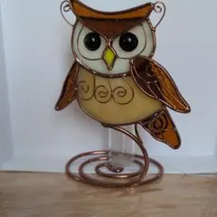 フクロウ　ステンドグラス一輪挿し